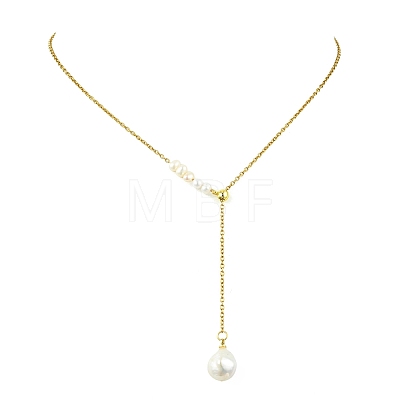 Adjustable Natural Baroque Keshi Pearl Oval Tassel Y Necklaces NJEW-JN06060-1