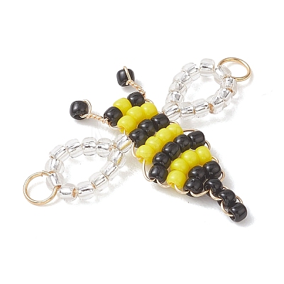 Glass Seed Beaded Bee Links Connector Charms PALLOY-MZ01221-1