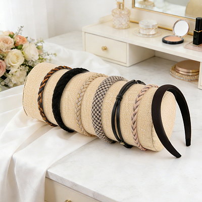 Wood Covered with Linen Headband Holder Organizer for Girls Women ODIS-WH0007-94-1