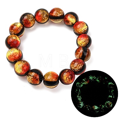 14MM Luminous Handmade Foil Glass Round Beaded Stretch Bracelets LA-CBA41F9-01A-1