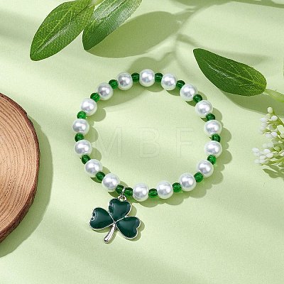 Alloy Enamel Clover Charm Bracelets BJEW-JB11191-1