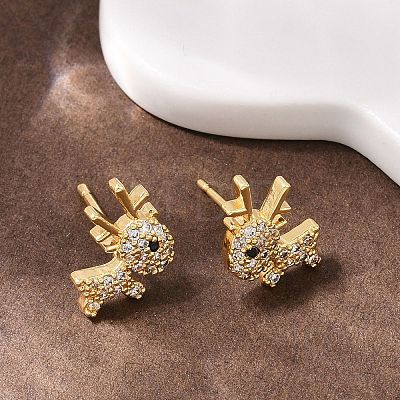 Brass Micro Pave Clear Cubic Zirconia Deer Stud Earrings EJEW-F400-27A-G-1