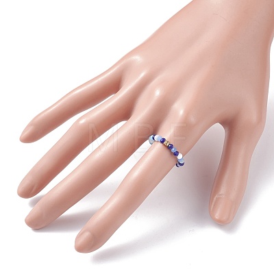 Glass Beaded Stretch Finger Ring with Cube for Women RJEW-JR00431-1