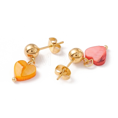 Synthetic Shell Heart Pendant Double Layer Necklaces and Dangle Stud Earrings SJEW-F217-05A-G-1