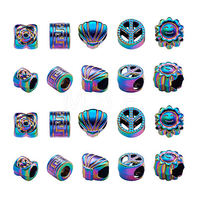 Fashewelry 50Pcs 5 Style Rainbow Color Alloy European Beads FIND-FW0001-32-NR-1