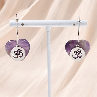 Natural Amethyst & 304 Stainless Steel Hoop Earrings for Women EJEW-G475-04P-09-1