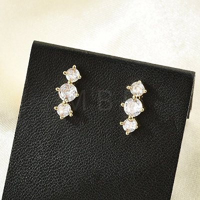 Brass Micro Pave Clear Cubic Zirconia Stud Earrings EJEW-R016-26G-14-1