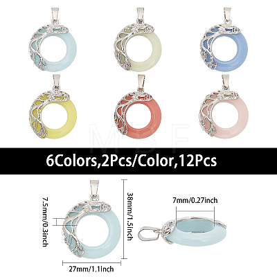 12Pcs 6 Colors Synthetic Luminous Stone Pendants G-CA0001-74-1