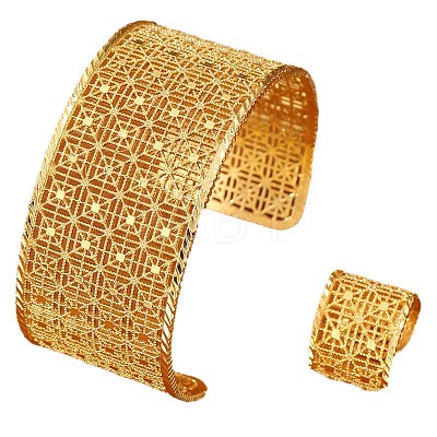 Geometric Filigree Zinc Alloy Cuff Bangles & Rings Sets for Women WG9AF22-01-1