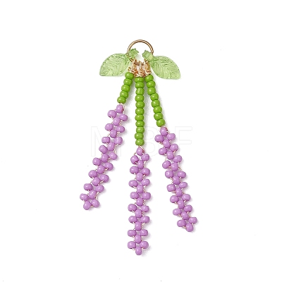 Glass Seed Beaded Lavender Pendants PALLOY-MZ01198-1