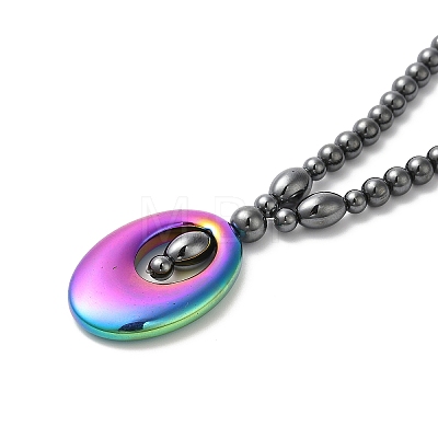 Synthetic Non-magnetic Hematite Oval Pendant Necklace with Round Beaded Chains NJEW-R259-02-1