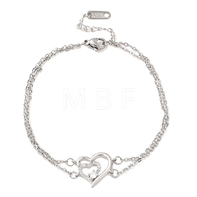 Brass Micro Pave Clear Cubic Zirconia Cable Chain Double Layers Bracelets BJEW-C155-02P-1