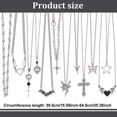 12Pcs 12 Style Heart & Cross & Butterfly & Bat Alloy Enamel Pendant Necklaces Set with Rhinestone NJEW-FI0001-03-1