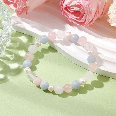 Natural Mixed Gemstone & Pearl Round Beaded Stretch Bracelets for Women BJEW-JB11041-1