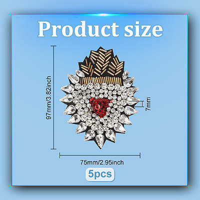 5Pcs Sacred Heart Plastic & Rhinestone Beading Appliques PATC-FG0001-79-1
