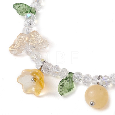 Dyed Natural Topaz Jade & Glass Beaded Stretch Bracelet with Flower Charms BJEW-JB10176-03-1