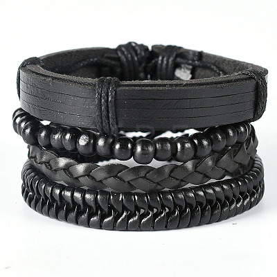 Cowhide & Imitation Leather Cord Knitted Multi-strand Bracelets WG31D03-06-1