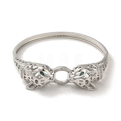 Brass Pave Clear & Green Cubic Zirconia Leopard Hinged Bangle for Women BJEW-K246-19C-P-1