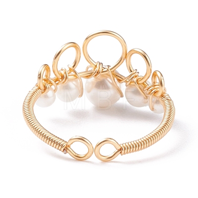 Shell Pearl Braided Crown Open Cuff Ring RJEW-TA00037-1