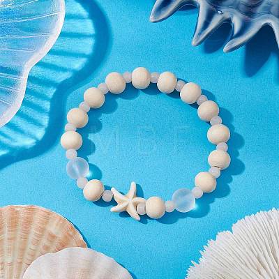 3 Pcs Synthetic Turquoise & Wood & Glass Beaded Stretch Bracelets for Boys Girls BJEW-JB11127-1