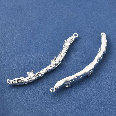 Brass Micro Pave Clear Cubic Zirconia Textured Curved Stick Links Connector Charms KK-Z156-18S-1
