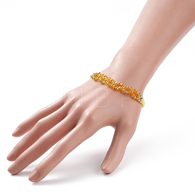 Glass Braided Flower Link Bracelet for Women BJEW-TA00130-04-1