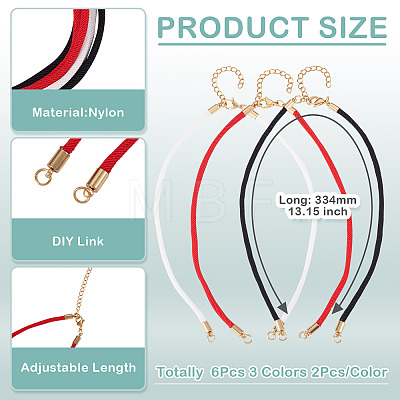 6Pcs 3 Colors 3MM Round Nylon Twisted Cord Necklace Making AJEW-TA00059-1