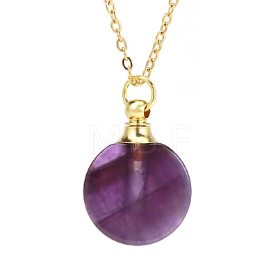 Natural Amethyst Flat Round Perfume Bottle Pendant Necklaces PW-WGD45C6-01-1