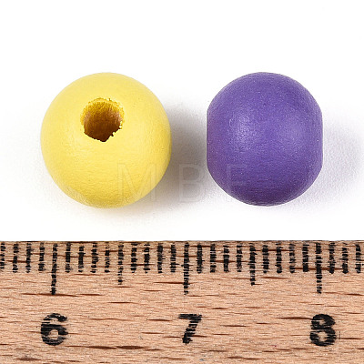 Spray Painted Natural Schima Wood Beads WOOD-N018-05-1