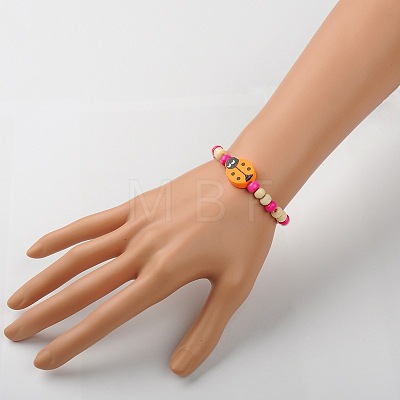 Stretchy Wood Bracelets for Kids X-BJEW-JB01265-1