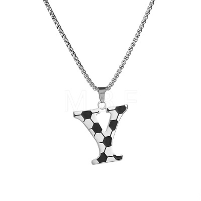 201 Stainless Steel Soccer Initial Pendant Necklacess for Men Women WG63E1E-19-1