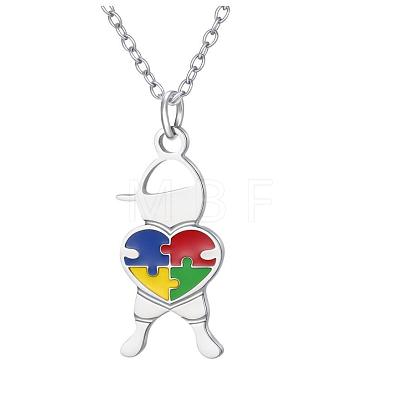 304 Stainless Steel Enamel Autism Awareness Boy Pendant Necklaces WGE6A57-03-1