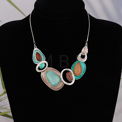 Oval Alloy Enamel Pendant Necklaces & Stud Dangle Earrings Sets for Women WG437DC-01-1