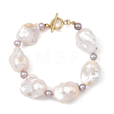 Natural Baroque Pearl Keshi Pearl & Cultured Freshwater Pearl Beaded Bracelets for Women BJEW-JB14089-1