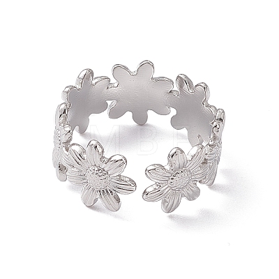 304 Stainless Steel Ring Flower Wrap Open Cuff Ring for Women RJEW-C045-17P-1
