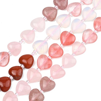 Gradient Color Opalite & Cherry Quartz Glass & Natural Strawberry Quartz & Rose Quartz & Red Jasper Beads Strands G-B185-A13-1