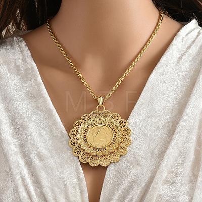 Zinc Alloy Hollow Flower with Human Pattern Big Pendant Necklaces for Women FS-WGB43BA-01-1