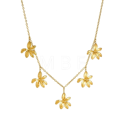 304 Stainless Steel Flower Multi Pendant Bib Necklaces for Women WG4B855-01-1