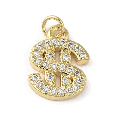 Rack Plating Brass Micro Pave Cubic Zirconia Charms KK-C052-32G-1