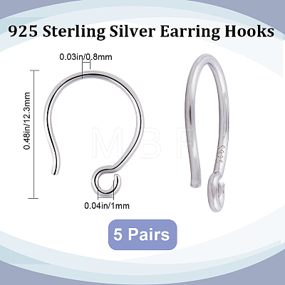 5 Pair 925 Sterling Silver Earring Hooks STER-BBC0002-01-1