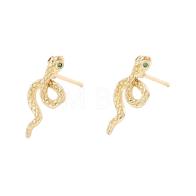 Green Cubic Zirconia Snake Stud Earrings X-EJEW-F282-25G-1