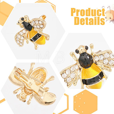 12Pcs Bees Iron Rhinestone Lapel Pin Brooches JEWB-CA0001-78-1
