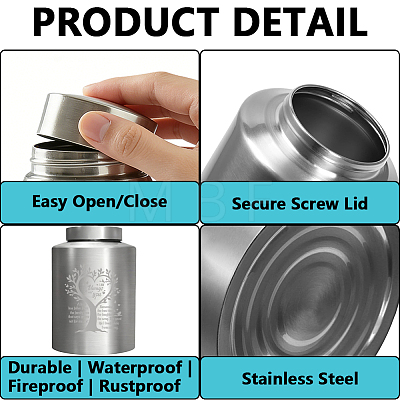 1Pc Column Stainless Steel Urn for Human Pet Ashes AJEW-PS0001-01B-1