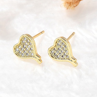 Heart Brass Micro Pave Cubic Zirconia Ear Studs EJEW-D304-35P-1