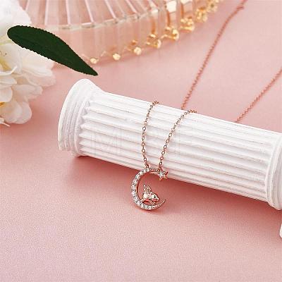 Chinese Zodiac Necklace Pig Necklace 925 Sterling Silver Rose Gold Piggy on the Moon Pendant Charm Necklace Zircon Moon and Star Necklace Cute Animal Jewelry Gifts for Women JN1090L-1