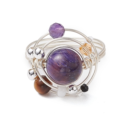 Planet Natural Amethyst Finger Rings RJEW-TA00165-03-1