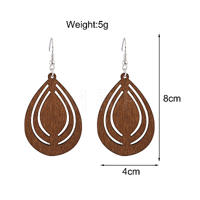 Hollow Out Teardrop Wood Dangle Earrings FS-WG5AC87-05-1