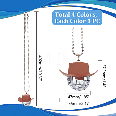 AHADERMAKER 4Pcs 4 Colors Plastic Cap with Glass Disco Ball Pendant Necklace with Iron Ball Chains NJEW-GA0001-06-1