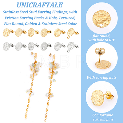 Unicraftale 24Pcs 12 Style Ion Plating(IP) 304 Stainless Steel Stud Earring Findings STAS-UN0043-26-1