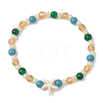 Synthetic Turquoise Beads Stretch Bracelets BJEW-JB11513-02-1